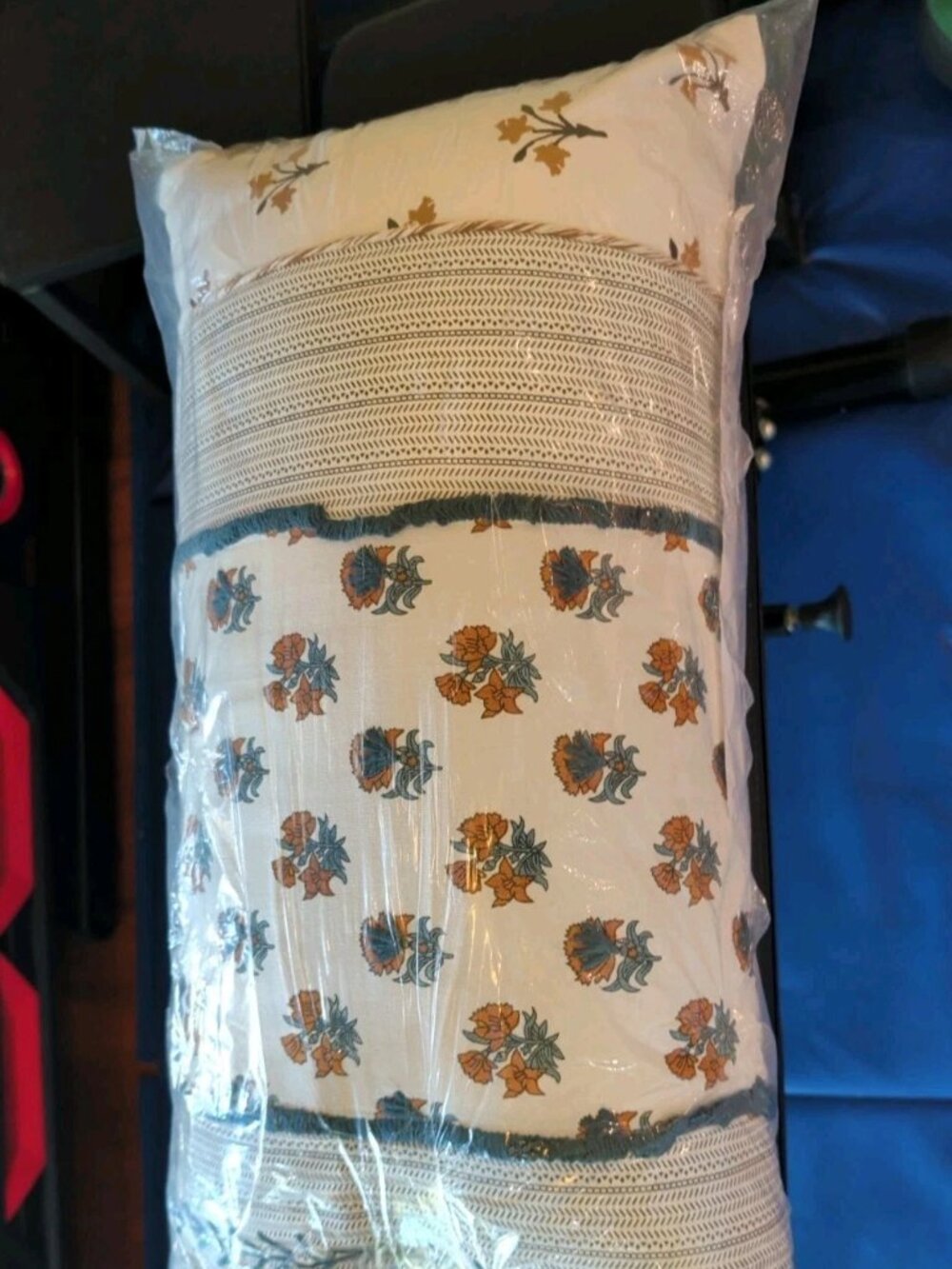 Rizzy Home 14x26 Boho Botanical Lumbar Throw Pillow Blue Gold Cotton Zipper